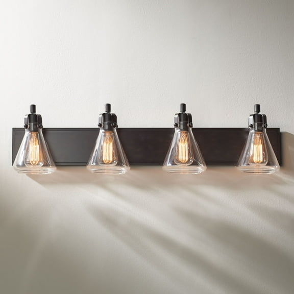 Possini Euro Design Cindy Rustic Vintage Wall Light Bronze Hardwire 33" 4-Light Fixture Clear Glass Shade for Bedroom Bathroom Vanity Living Room