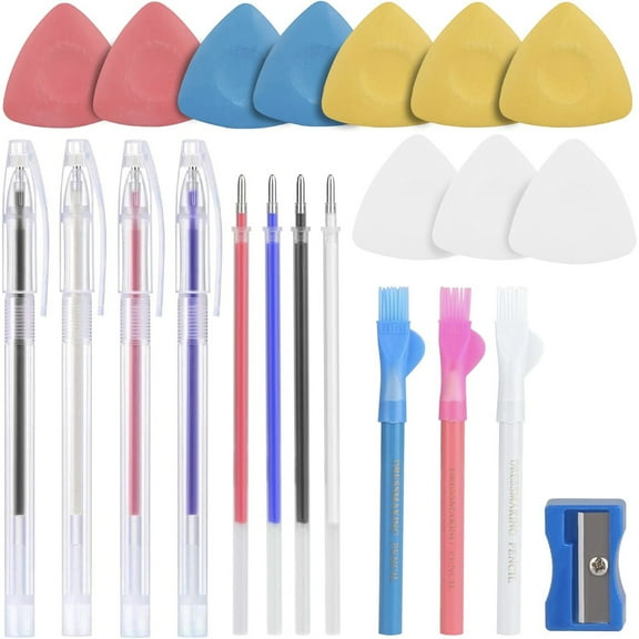 GMZW A set of 26PCS sewing tools, including10PCS Tailor's Chalk,3 PCS Sewing Fabric Pencils1 pen sharpener, 8 PCS refillable pen refills,The shells of 4PCS pens