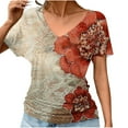 thumbnail image 2 of Women Vintage Shirts Short Sleeve Pullover Blouses Trendy Tunic Tops Loose Vneck Clothing, 2 of 6