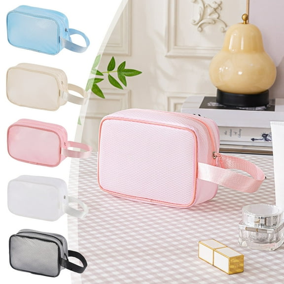 Msgweeeg Cosmetic Bag Storage Bags Multi Functional Storage Bag - Water Resistanted Plastic Clip Mesh Fabric Travel Bag - Handheld Makeup Bag - Toiletry Bag for Cosmetics and Makeup