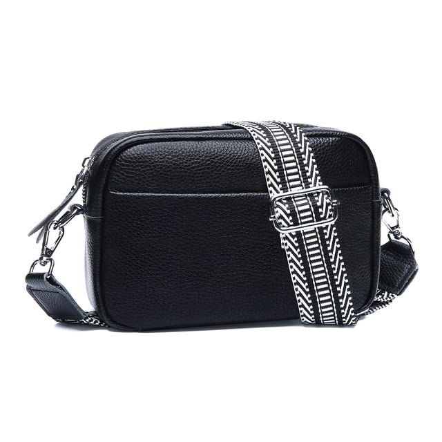 Bandolera Utenwat Small de piel auténtica con RFID, color negro