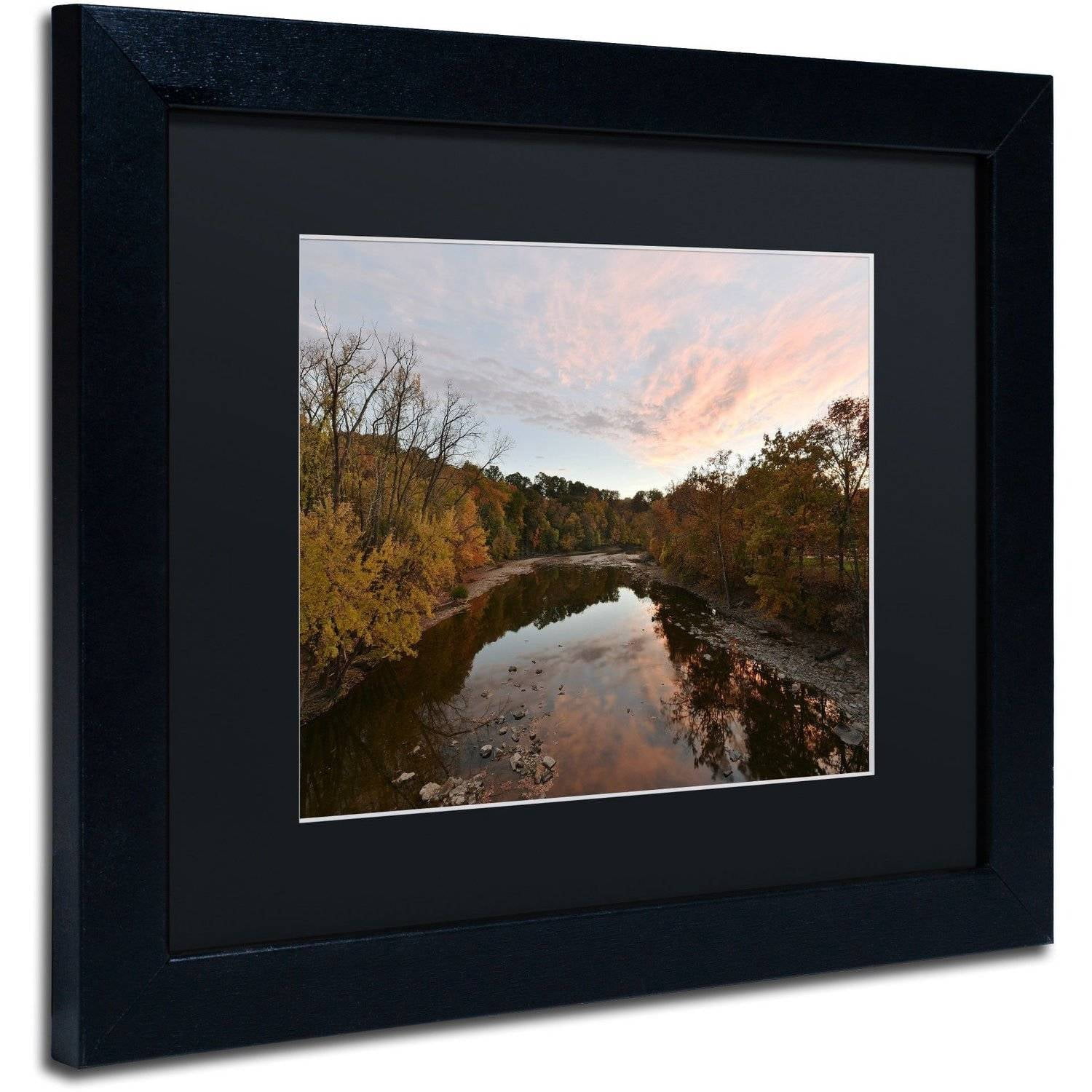 Trademark Fine Art "Rocky River Autumn Sunset" Canvas Art by Kurt Shaffer, Black Matte, Black Frame