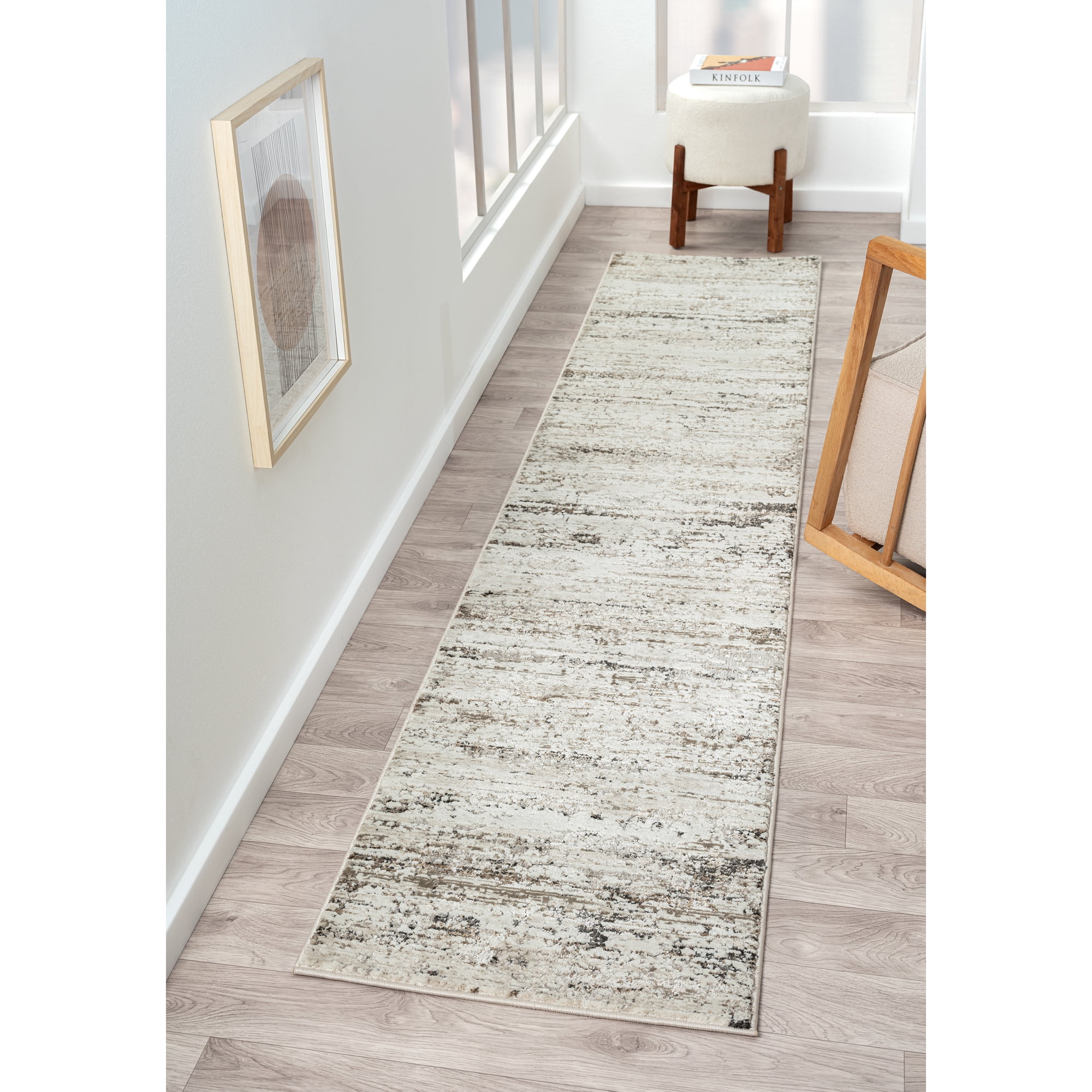 Ox Bay Claire Abstract Transitional Performance Polyester Indoor Runner Rug, Dark Gray, 2' x 10'