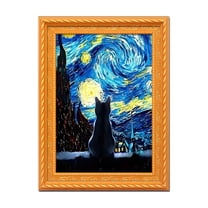 Magnetic Wooden Refrigerator Magnet, Van Gogh-Inspired Starry Night Two Cats Art Design, Home Decoration Cute Fridge Sticker For Kitchen, Office, Whiteboard, Artistic Gift For Cat