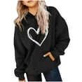 thumbnail image 3 of Elvqul Girls Heart Print Sweatshirts with Pocket Oversize Hooded Tops Pullover Fall Winter Black 10-12 Hoodies for Kids Long Sleeve, 3 of 7