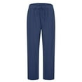 thumbnail image 4 of Ltctricy Capri Pants for Women Plus Size Drawstring Elastic High Waisted Wide Leg Cropped Pants Loose Beach Casual Trousers(Dark Blue,X-Large), 4 of 7