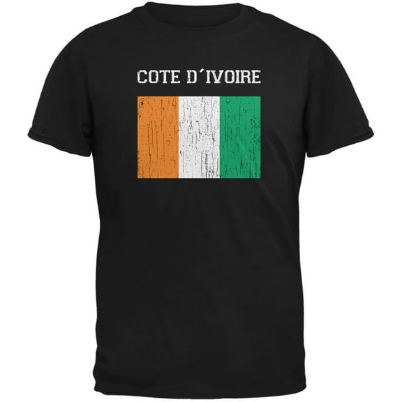 World Cup Distressed Flag Cote D'Ivoire Black Adult T-Shirt - Large