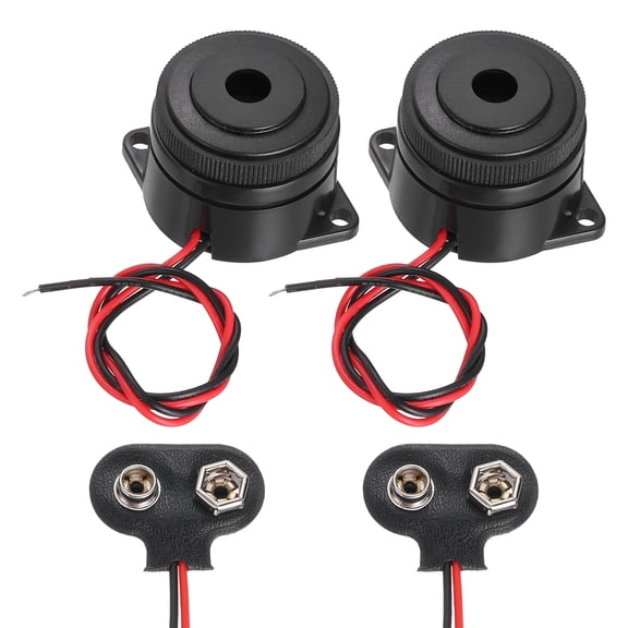 Uxcell 2Pcs DC3-24V 100dB 3500Hz Electronic Piezo Buzzer Alarm Sounder Active Continuous Beep Sound with 9V t Type Battery Connector for Motorcycle Golf Car t Vehicles Car Alarm, Black