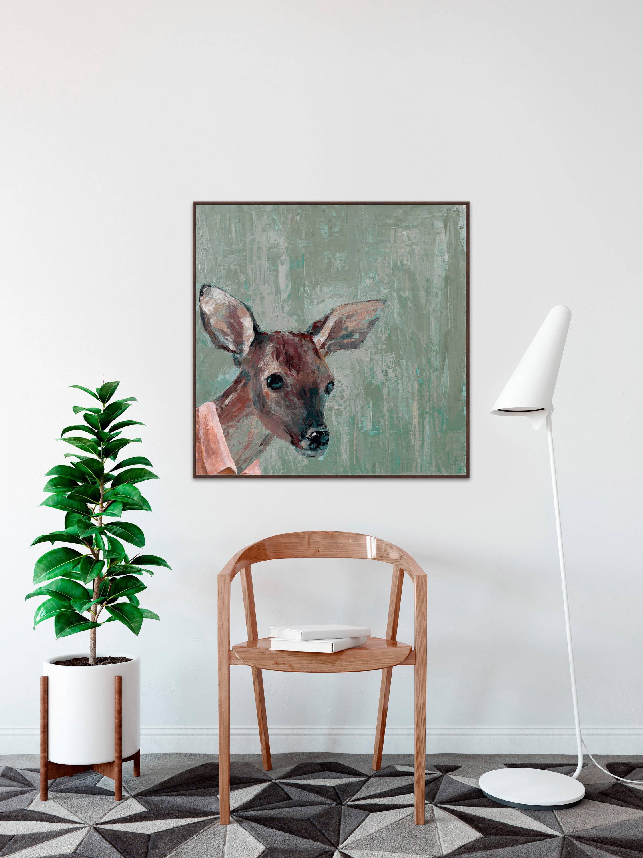Collared Deer Floater Framed Painting Print on Canvas