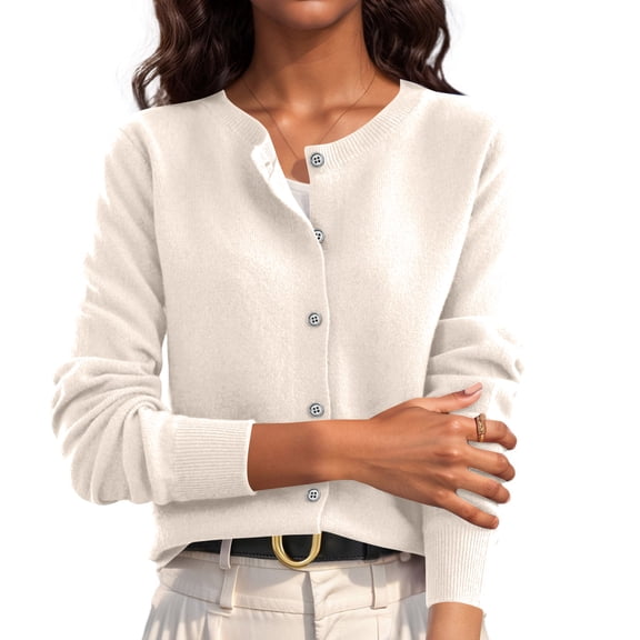 Women's Button Down Cardigan Sweaters Fall Winter Long Sleeve Crew Neck Knit Tops, Casual Lightweight Sweater Jacket