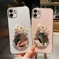 thumbnail image 2 of Compatible with iPhone Case,Glitter Diamond Mirror Makeup Bling Flower Floral Electroplated Bumper Camera Lens Protection Soft Shockproof Cover Phone Case (White,iPhone X/Xs), 2 of 5