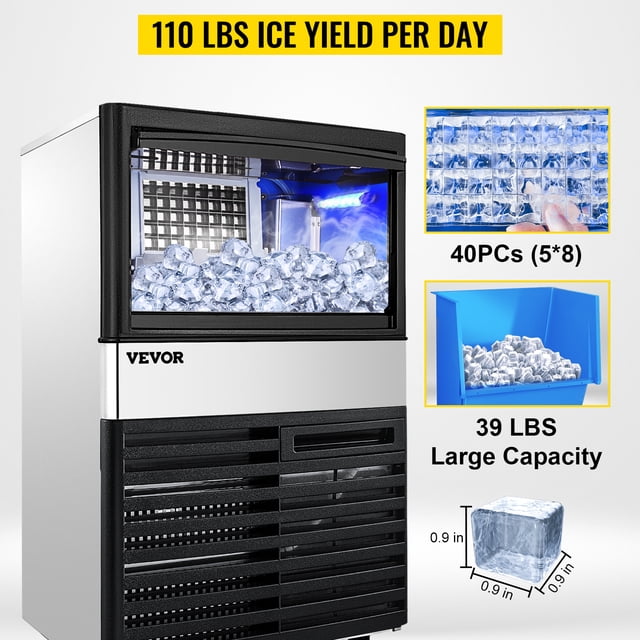 VEVOR Máquina de Hielo 235W Comercial Ube Fabricación Automática 50KG/110lbs