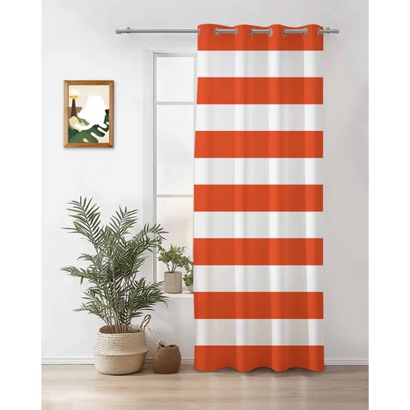 Orange and Thermal Insulated Blackout Curtains for Bedroom 72 Length White Stripes Room Darkening Curtain 1 Panel Grommet Window Curtain Drape for Living Room Nursery Room