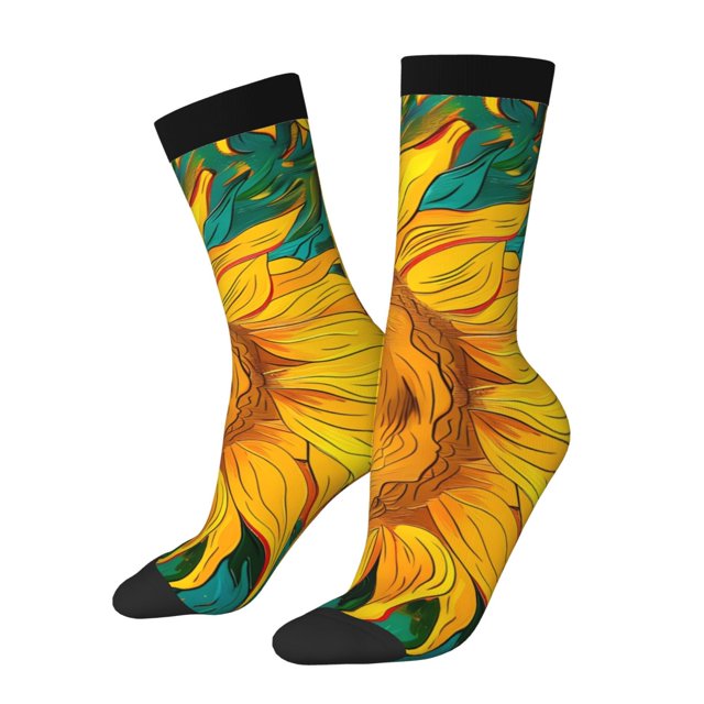 Fotbe Vibrant Sunflower Painting Calcetas Largas con Estampado para Hombre y Mujer – Calcetas de Compresión Transpirables y Elásticas, Viajar y Uso Diario Talla 5-11