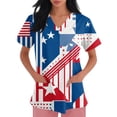 thumbnail image 3 of 250 Anniversary Scrub Tops for Women Usa Flag Print United States Patriotic Star Short Sleeve Tops V Neck Regular Fit Breathable Nursing Uniforms with Pockets, #01 Blue, S, 3 of 4