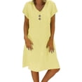 thumbnail image 3 of Laqbezok Cotton Linen Dress, Women's Casual V-Neck Short Sleeve Retro Sundress, Loose Fit A-Line Gown with Decorative Buttons, 3 of 8