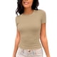 thumbnail image 1 of Camiseta de manga corta ajustada y moderna para mujer - Corte ajustado y sexy, bajo con volantes - Top básico informal para primavera/verano, 1 of 5