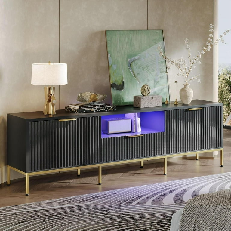 Bestier 70" Led TV Stand with Fluted Cabinet Doors photo 2