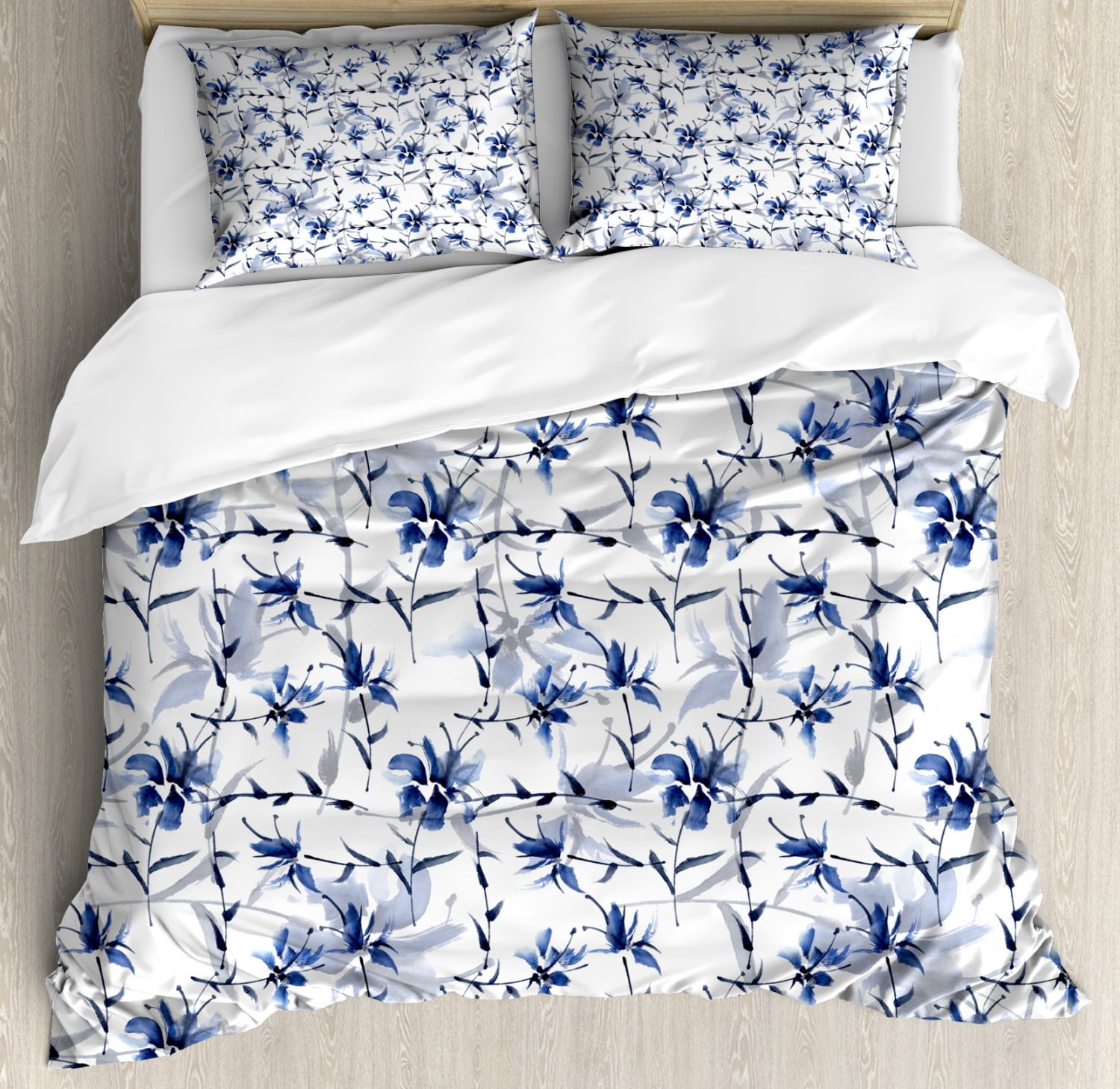 Japanese Duvet Cover Set King Size, Asian Japanese Ink Paint with