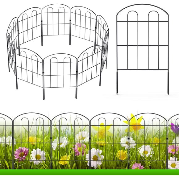 Decorative Garden Fence Outdoor 24in x 30ft Coated Metal RustProof Landscape Wrought Iron Wire Border Folding Patio Fences Flower Bed Fencing Animal Barrier Section Panels Decor Picket Edging