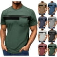 thumbnail image 2 of ZCFZJW Men's Casual T-Shirt Short Sleeve Regular Fit Crewneck Basic Tee Striped Color Block Graphic Workout Tshirt Tops with Pocket Blue S, 2 of 8