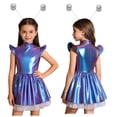 thumbnail image 2 of Aislor Girls 2Pcs Alien Dress Up Iridescent Glossy Flying Sleeve Ruffled Tutu Dress with Hair Hoop Colorful Silver 8, 2 of 7