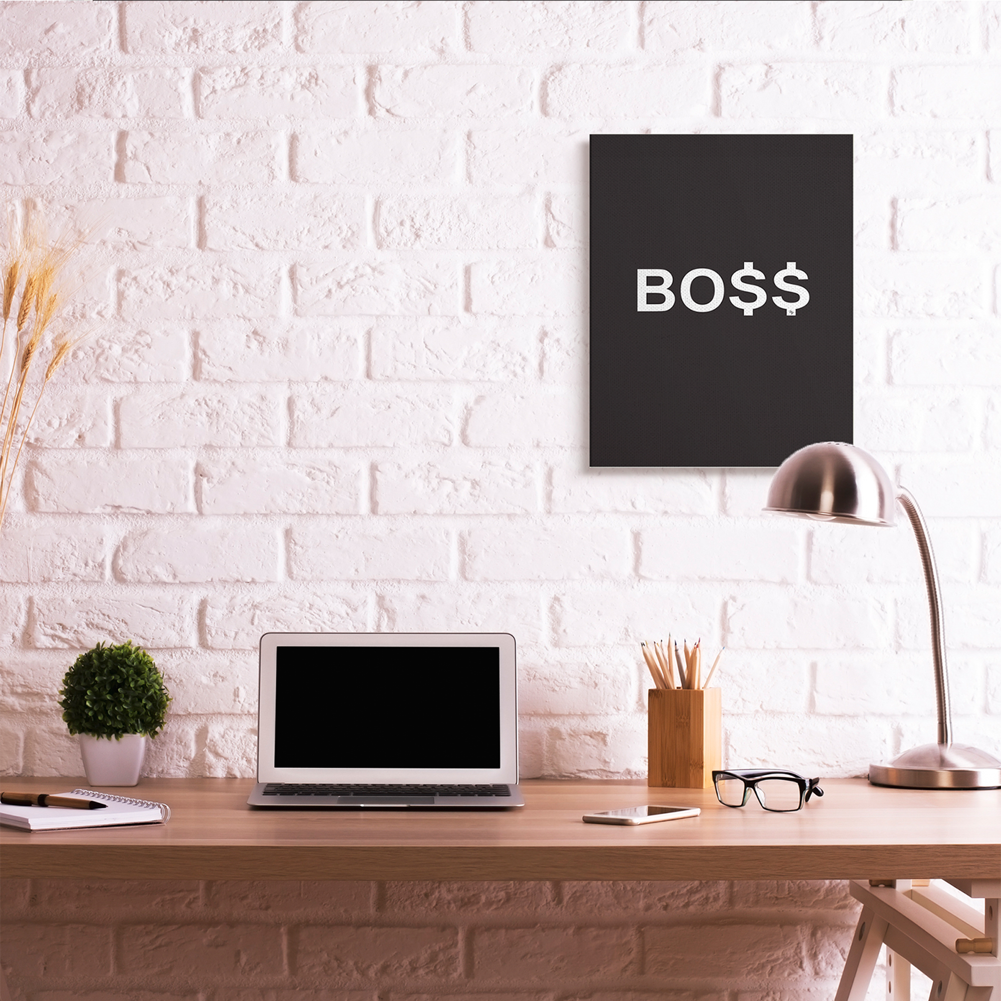 Stupell Industries Boss Text Dollar Signs Minimal Black White Typography Painting Gallery Wrapped Canvas Art Print Wall Art, 24 x 30