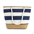 thumbnail image 1 of Simple Geometric Stripe Shoulder Bag Tote Handbag with Cotton Rope Handles Beach Bag (Blue and White Stripe), 1 of 8
