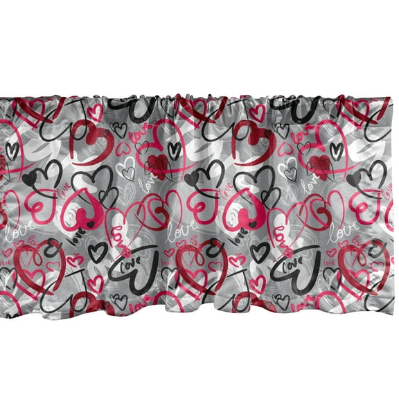 Ambesonne Love Window Valance, Romantic Random Hearts, 54" X 18", Multicolor