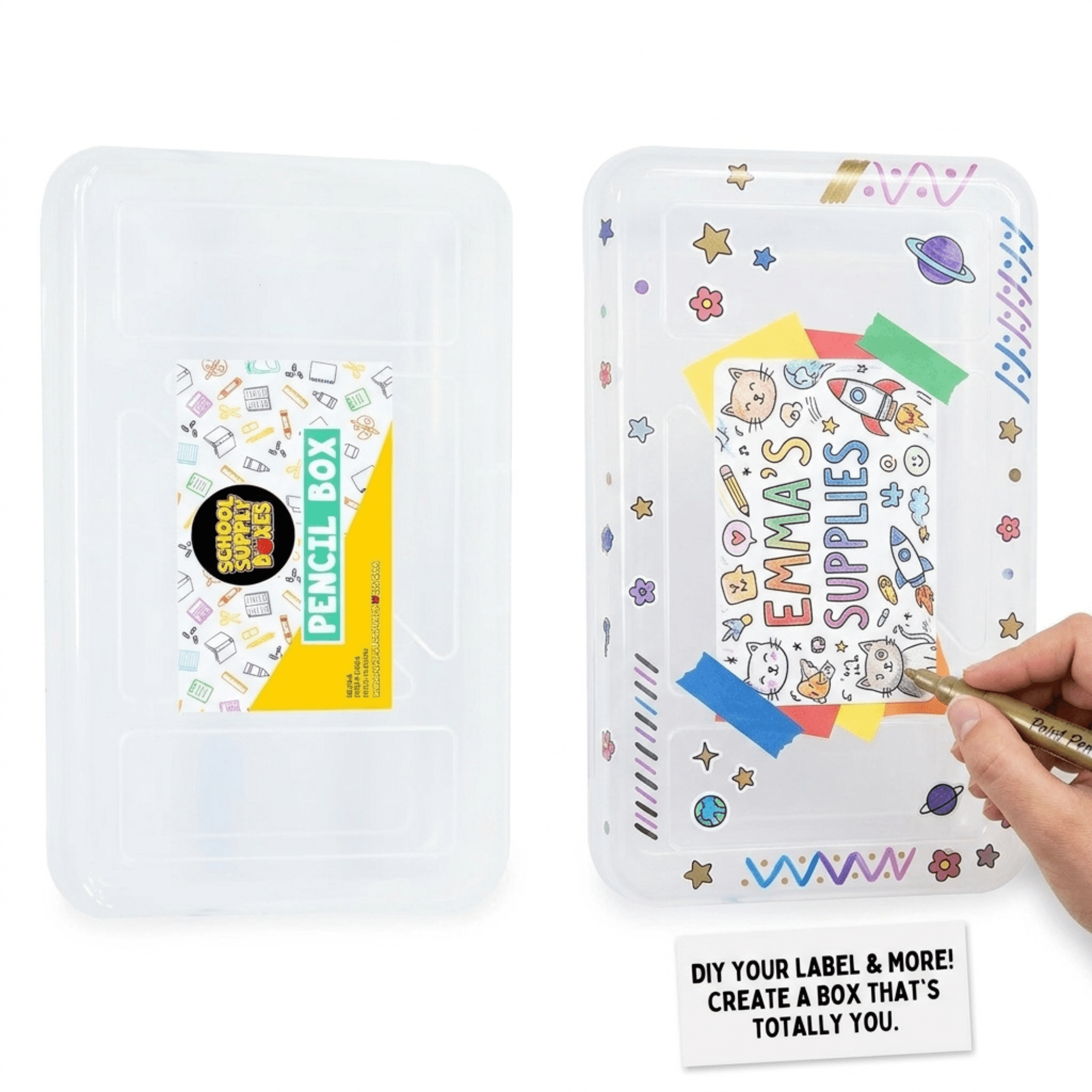School Supply Boxes | Clear, Translucent Pencil Box | 6 Pack | Durable and Stackable Organizer for School Supplies & Office Products