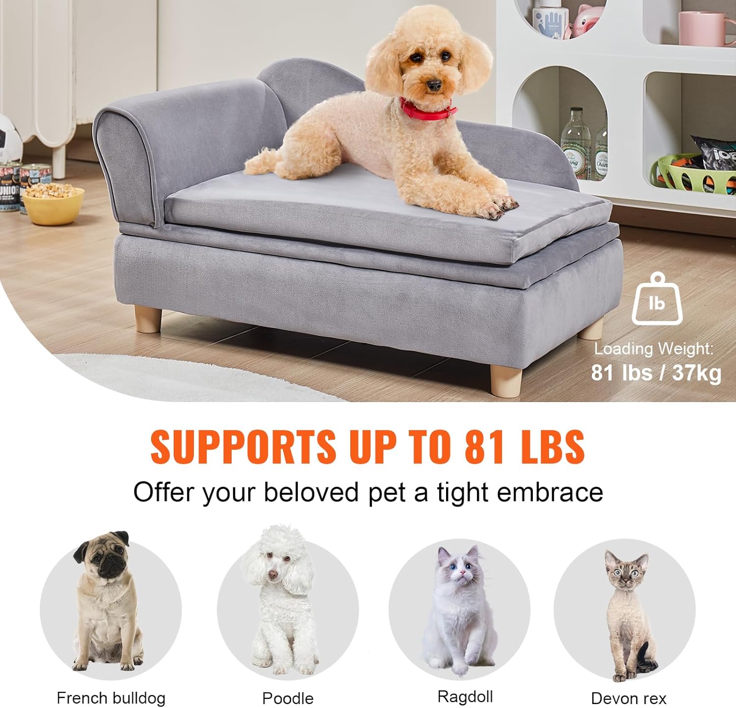 Pet Sofa Dog Couch for Medium Sized Dogs and Cats Soft Velvety Dog Sofa Bed 81 lbs Loading Cat Sofa Grey Walmart