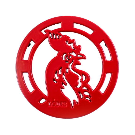 Lodge Cast Iron 8" Red Rooster Trivet, EC8RT43, with Metal Hanger