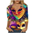 thumbnail image 3 of DDAPJ pyju Mardi Gras Shirts for Women 3/4 Sleeve Carnival Outfits Funny Masquerade Mask Graphic Tees Tunic Tops Parade Blouses Multicolor XXL, 3 of 5