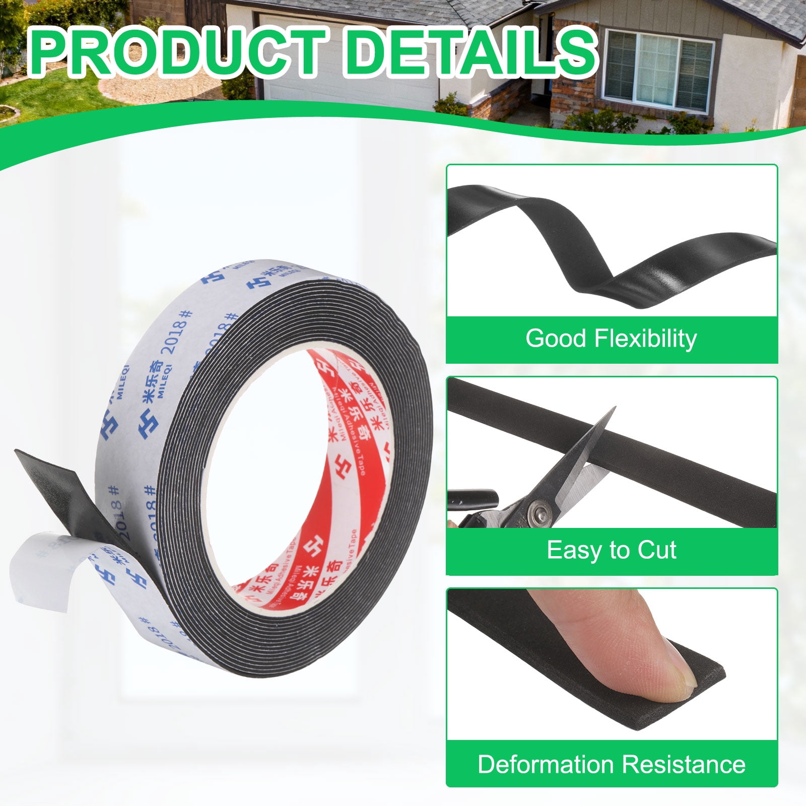 Uxcell 5Roll Sponge Rubber Foam Tape, 63/64" W x 5/64" t x 16.4ft l Self-Adhesive Foam Insulation Tape Weather Stripping for Window Door Soundproofing Weatherstrip AC Seal Strip, Black