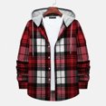 thumbnail image 4 of Hfyihgf Flannel Plaid Hoodie Shirts for Mens Trendy Relaxed-Fit Button Down Long Sleeve Lightweight Hood Shirts Jackets(Red,L), 4 of 8