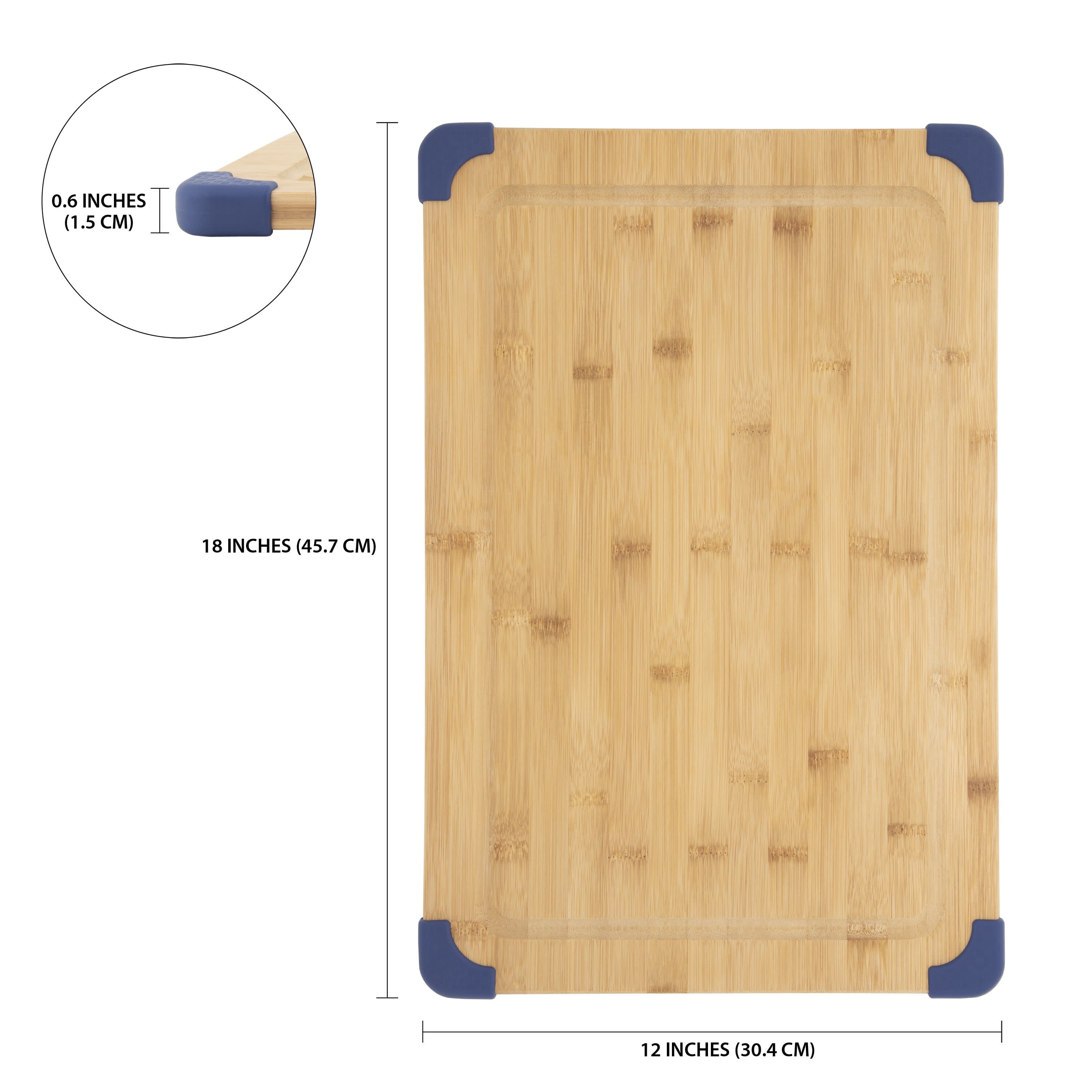 Farberware 15-inch by 21-inch Bamboo Wood Cutting Board with Red Non-slip  Corners