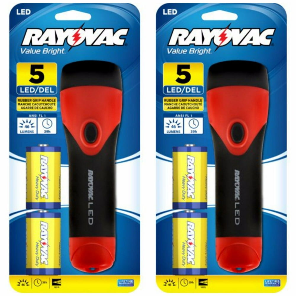 Rayovac Value Bright 5 LED 2D Rubber Flashlight with 2 D Batteries (2