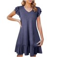 thumbnail image 2 of TMOYZQ Womens Summer Dresses 2025 Ruffle Short Sleeve Smocked V Neck Casual Loose A-Line Swing Mini Dress Sundress, 2 of 6