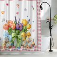 thumbnail image 2 of Spring Easter Small Stall Shower Curtain, Waterproof Shower Curtains for Bathroom, Colorful Tulip Floral Eggs Pink Plaid Washable Fabric Bath Curtain for Bathtub Decoration with Hooks 36x78 Inches, 2 of 9