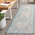 thumbnail image 2 of SAFAVIEH Courtyard Avi Traditional Indoor/Outdoor Runner, 2'3" x 8', Light Grey/Aqua, 2 of 12