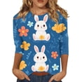 thumbnail image 2 of Easter Shirts for Women 3/4 Length Sleeve Crewneck Tshirts with Bunny Egg Print Casual Loose Fit Tops Tee, 2 of 5