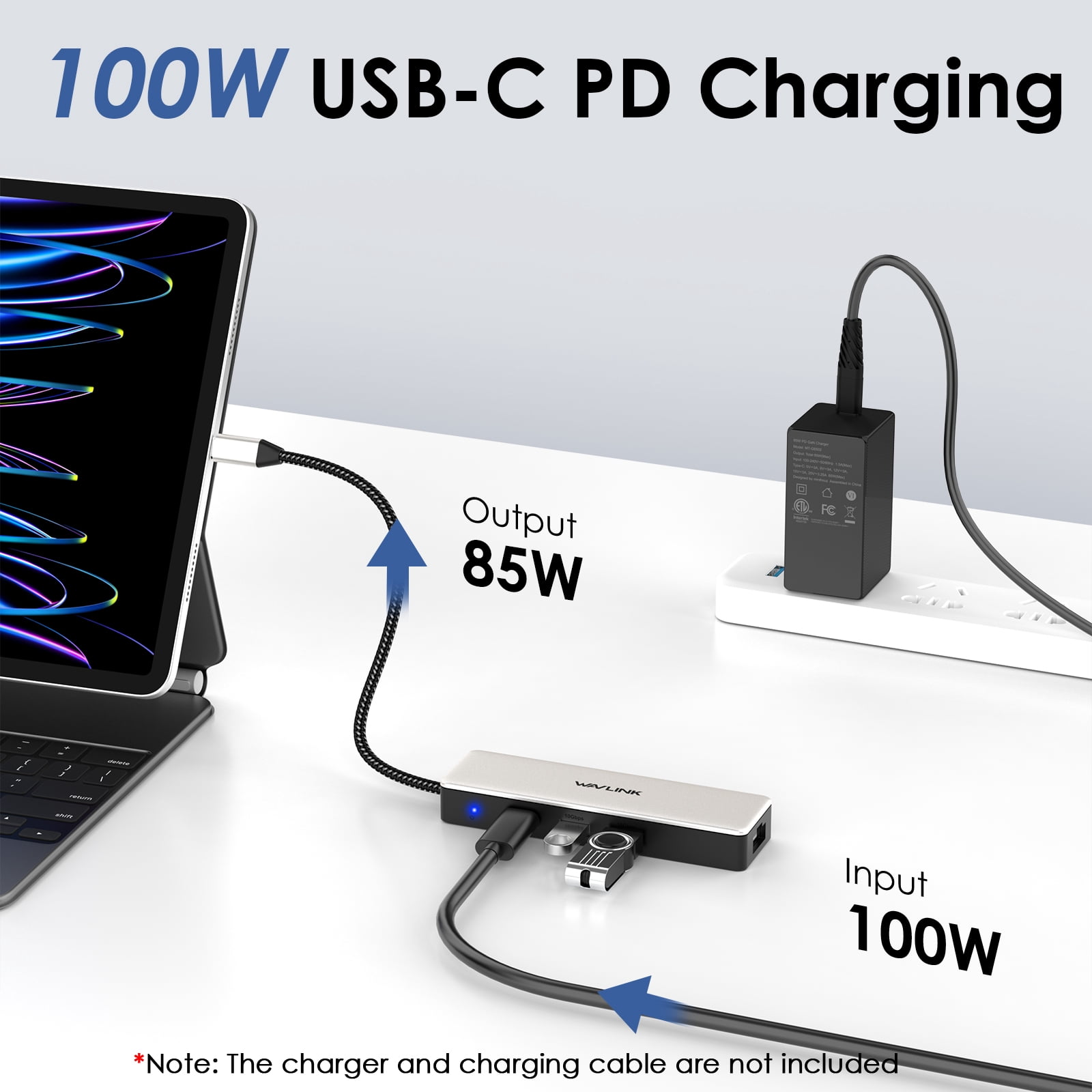 USB Hub, USB Adapter with 10G USB, 2.5G Ethernet, 100W charging for MacBook/HP/iPad/iPhone 15/15 Pro