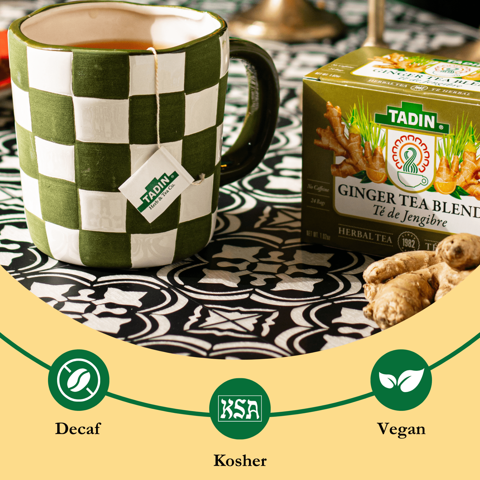 (2 pack) Tadin Ginger Tea, Herbal Tea, Caffeine-Free Tea, Herbal Teabags, 24 Count, Pack of 1
