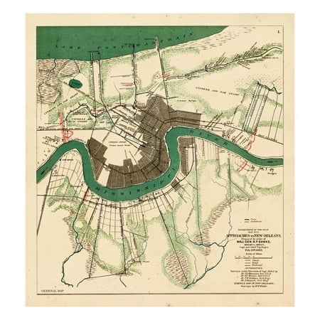 1863, New Orleans City Approaches, Louisiana, United States Print Wall
