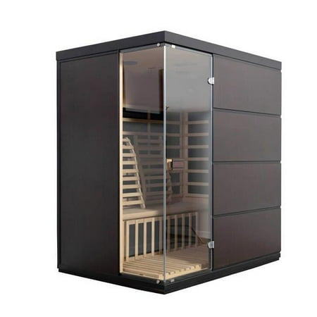 Blue Wave Sirona 4 Person Contemporary Hemlock Infrared Sauna with 8 Carbon Heaters, Mahogany & Clear