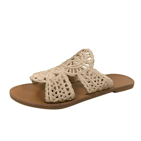 

WANYNG slippers for women Fashion Women s Cloth Woven Shoes Breathable Hollow Open Toe Casual Slippers lady shoes Beige 41