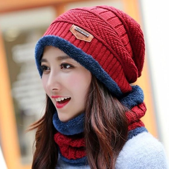 dianhelloya Warm hat 1 Set Unisex Winter Hat Scarf Set Thick Soft Plush Knitted Elastic Anti-slip Neck Head Protection Cold Resistant Outdoor Skiing Camping Beanie Neck Wrap Set Coffee