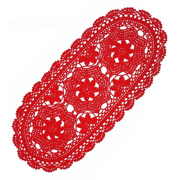 BomHCS 23 Inch Oval Handmade Crochet Hollow Flowers Lace Doilies Tablecloth Placemat Wedding Room Table Desk Vase Mats Home Kitchen Placemats