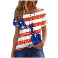 thumbnail image 1 of Fiudx Ofertas y Liquidaciones Camiseta Plisada con Cuello Estampado de Manga Corta Del Día de La Independencia para Mujer, 1 of 3