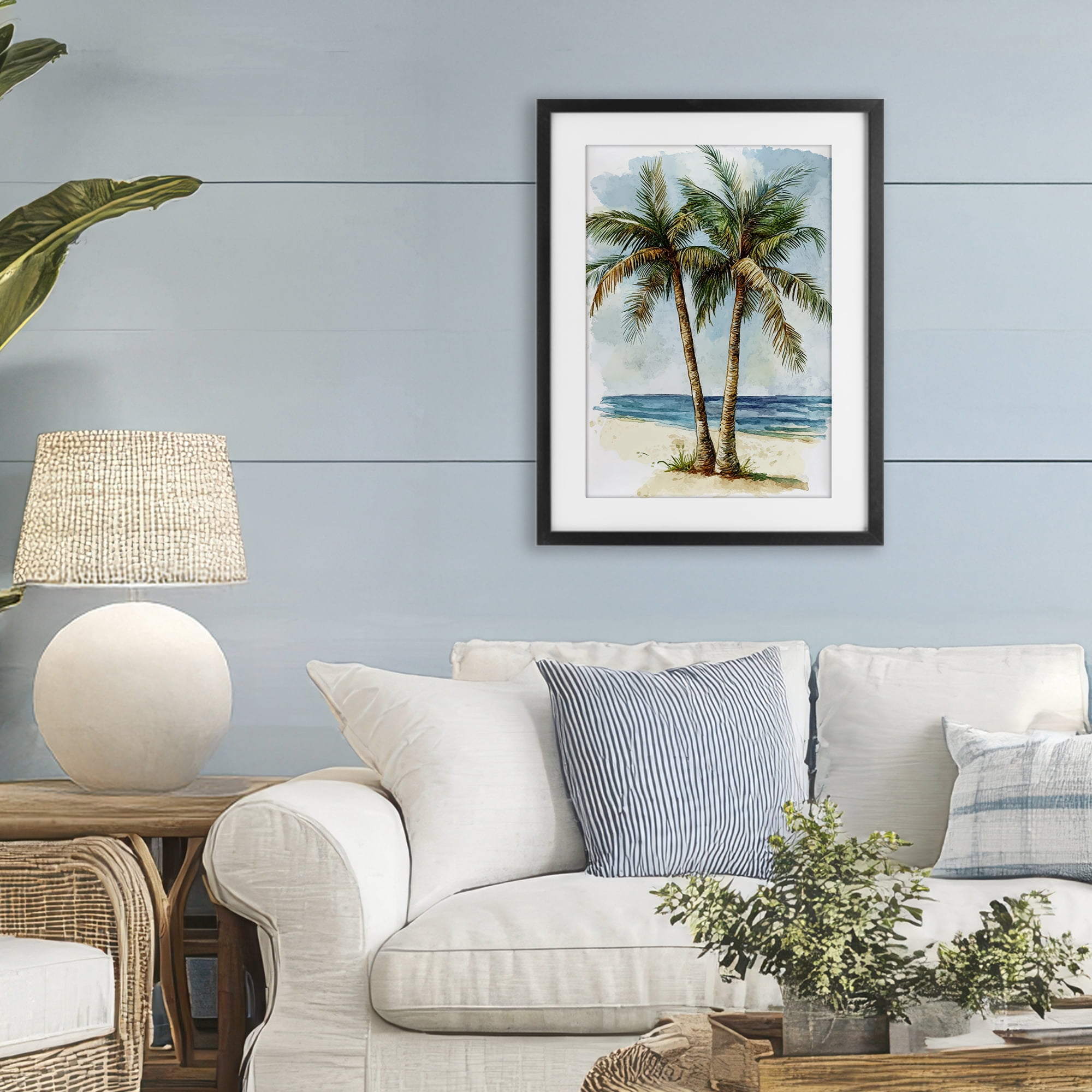 Stupell Industries Illustrated Palm Tree Duo Black Framed Print Under Glass, design by Petal Prints Design